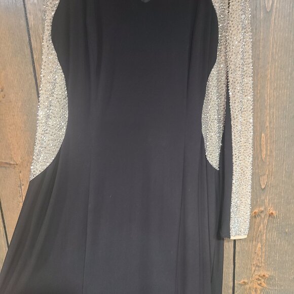 XSCAPE Plus "Wren" Long Jersey Knit Long Sleeve Crystal Beaded Dress EUC worn on - Picture 11 of 12